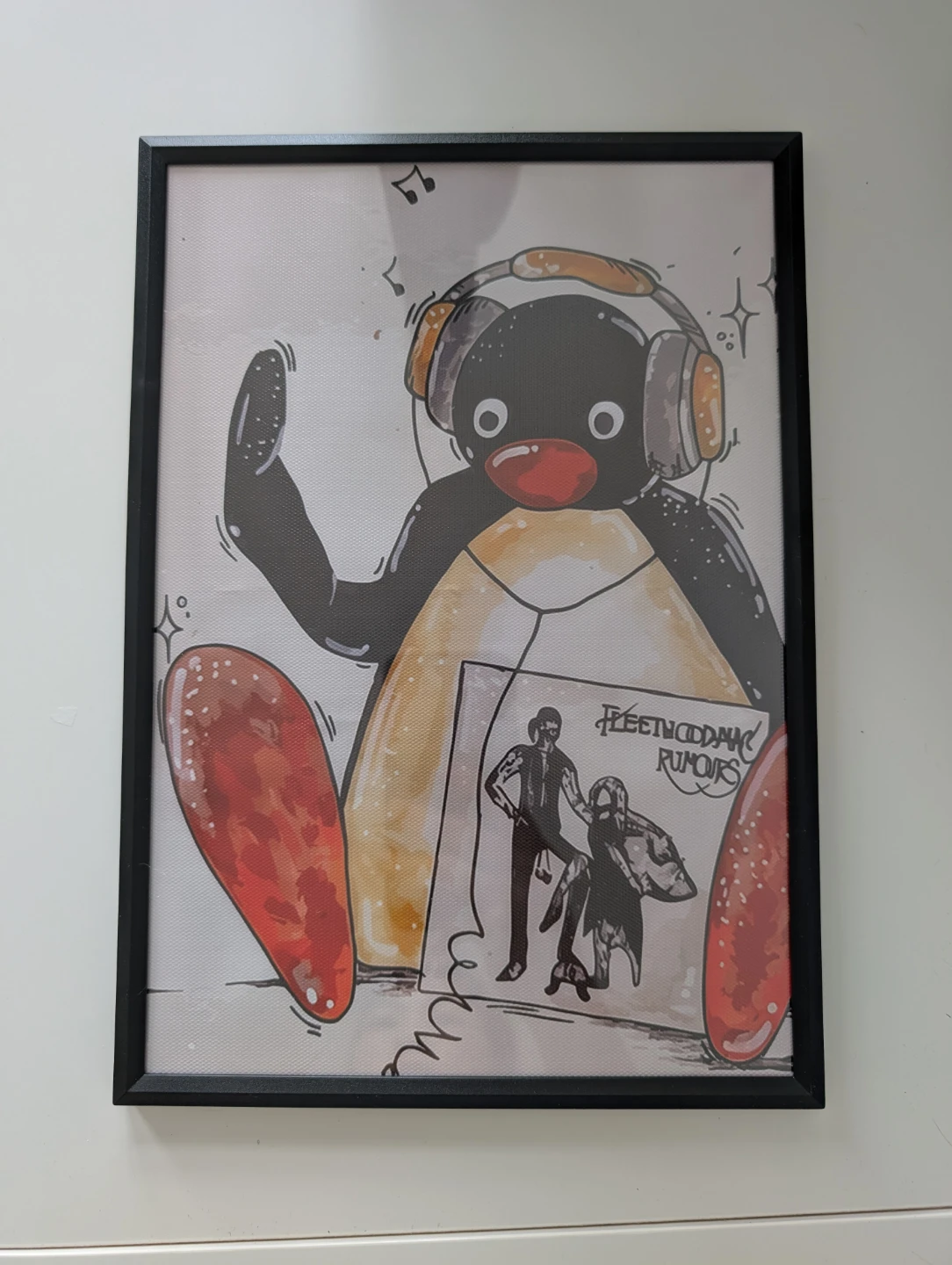 Framed Print: Pingu Listening to Fleetwood Mac Rumours