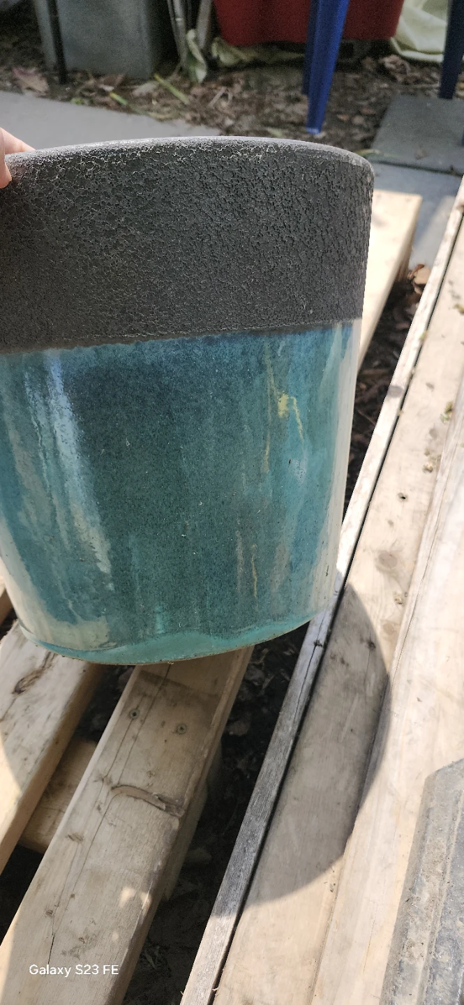Large Teal and Black Textured Planter Pot - photo 5