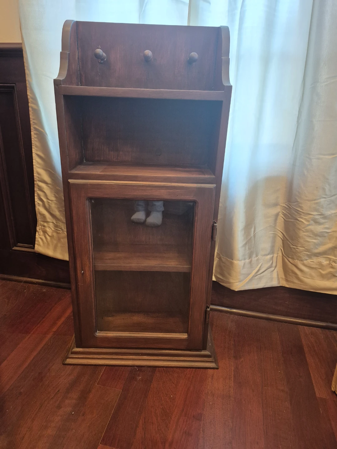 Vintage Wooden Wall Shelf with Cabinet