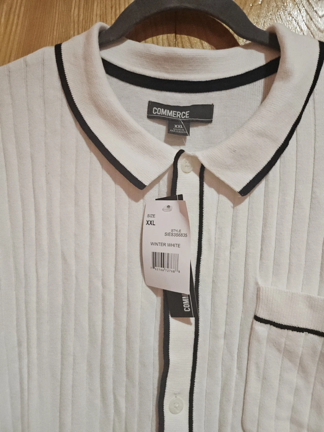 Commerce White Ribbed Knit Short Sleeve Collared Shirt XXL - photo 2