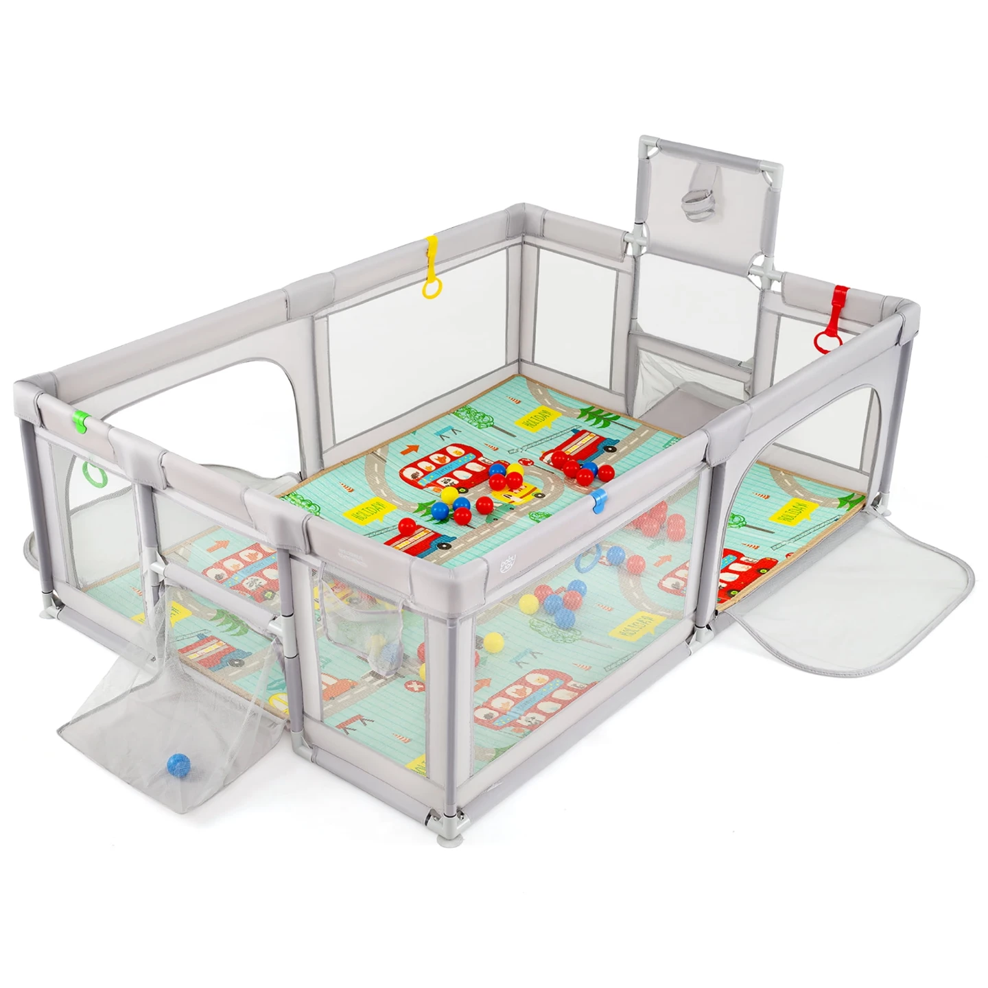 Gymax Baby Playpen Large Safe Play Yard Light Grey