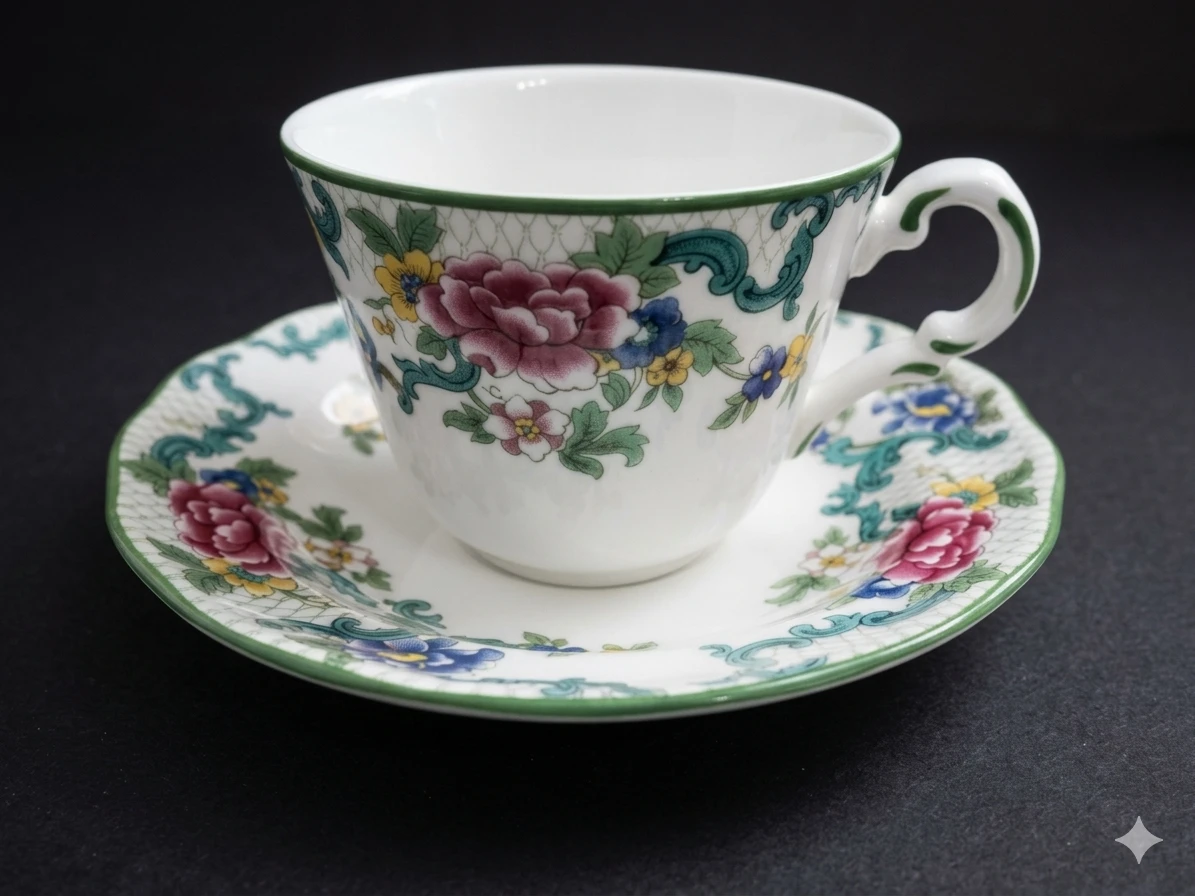 Royal Doulton "Floradora Green" Tea Cup & Saucer (1981)