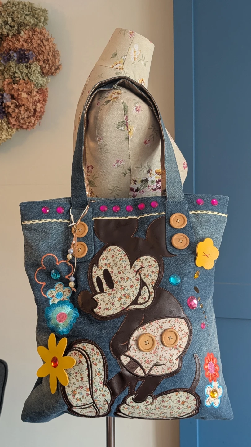 Denim Tote Bag with Mickey Mouse Appliqué