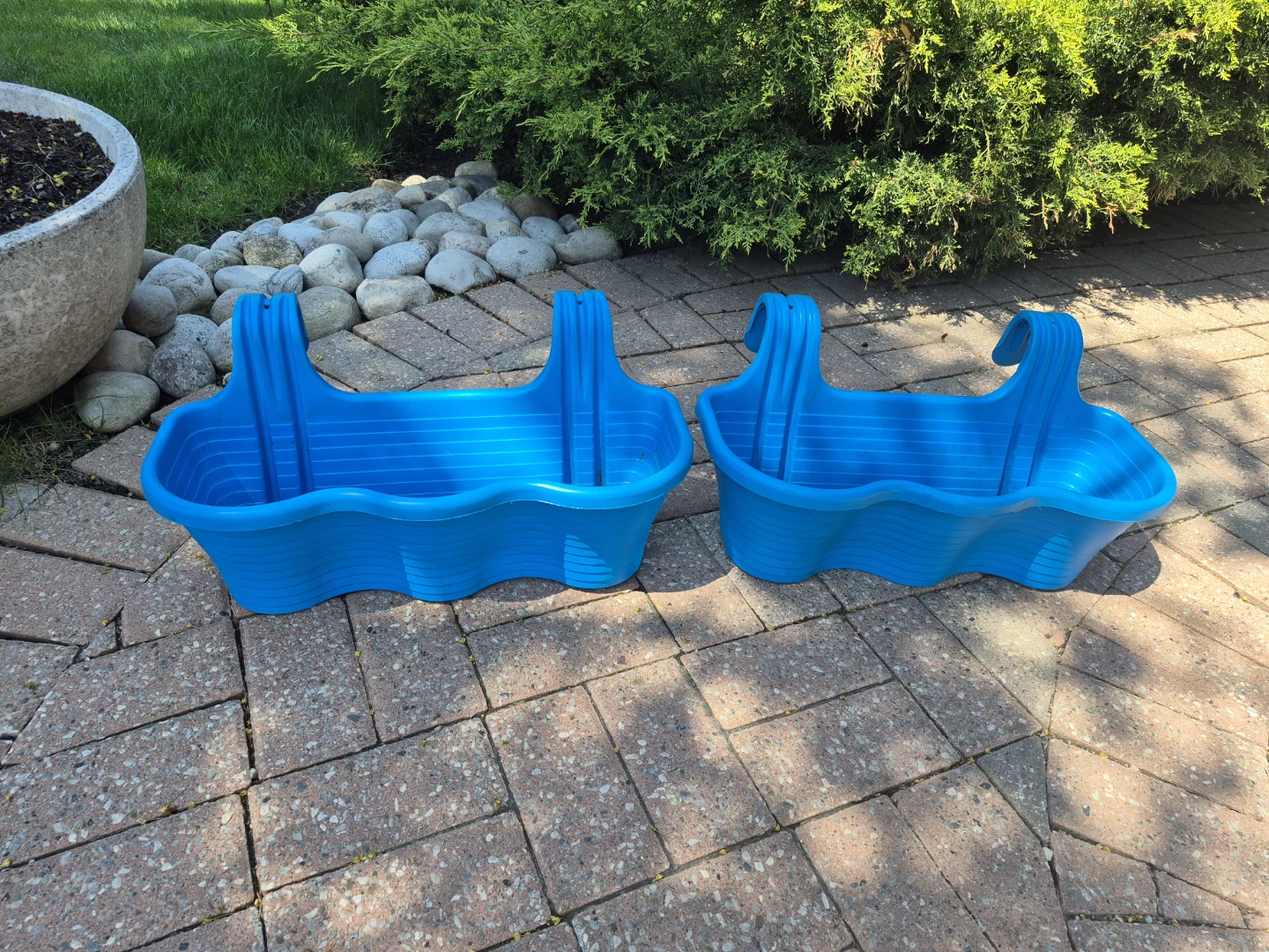 Blue Plastic Hanging Planters - Set of 2