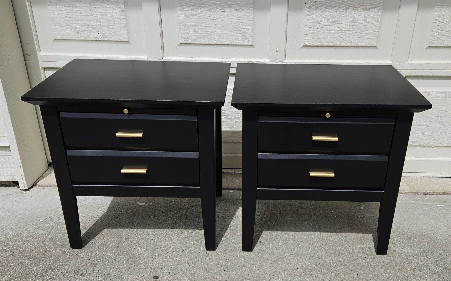 Pair of Black Nightstands with Gold Handles