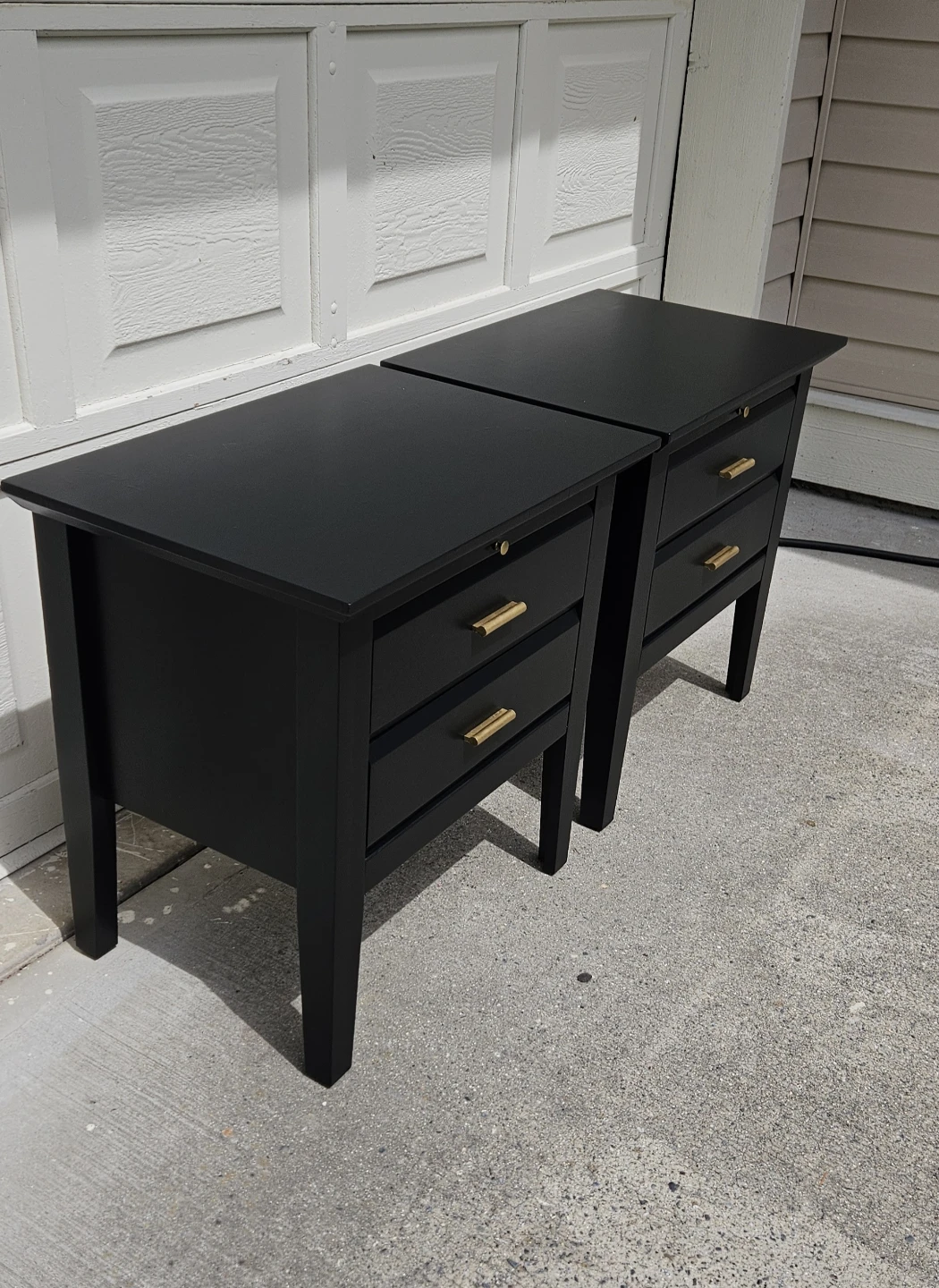 Pair of Black Nightstands with Gold Handles - photo 2