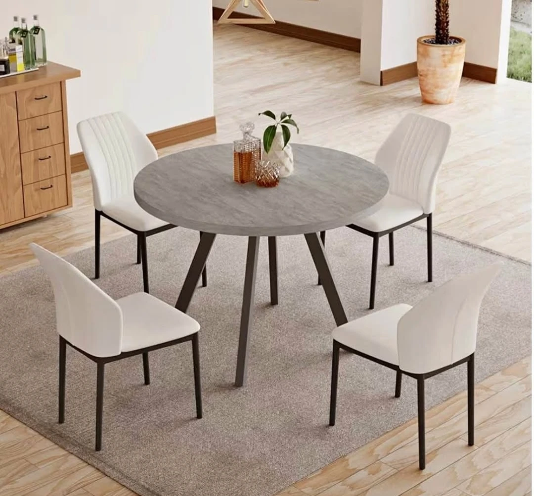 Round Dining Table with 4 White leather Chairs - photo 2