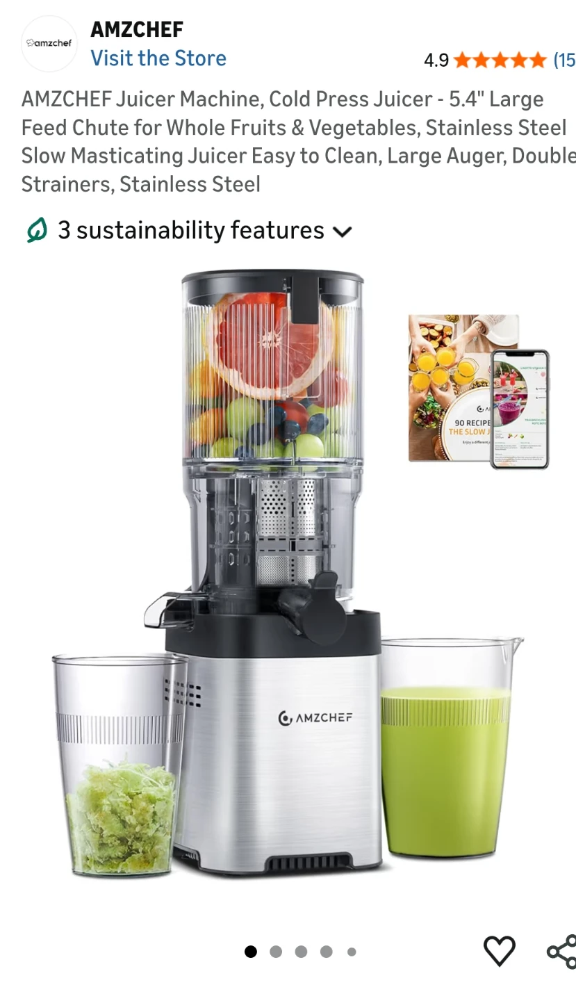 AMZCHEF Juicer Machine, Cold Press Slow Masticating Juicer