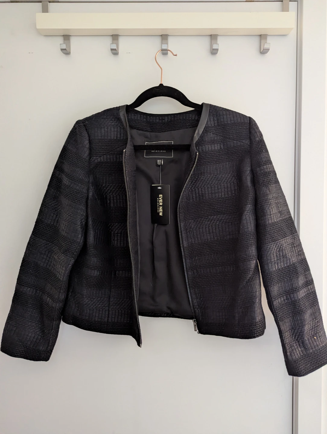 Ever New Textured Zip Jacket - Midnight Navy - Size 8
