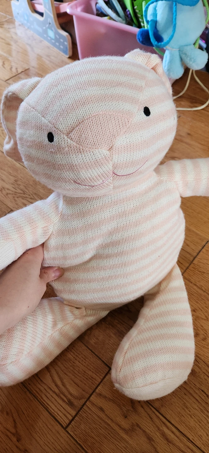 Knitted Pink and White Striped Bunny Plush Toy