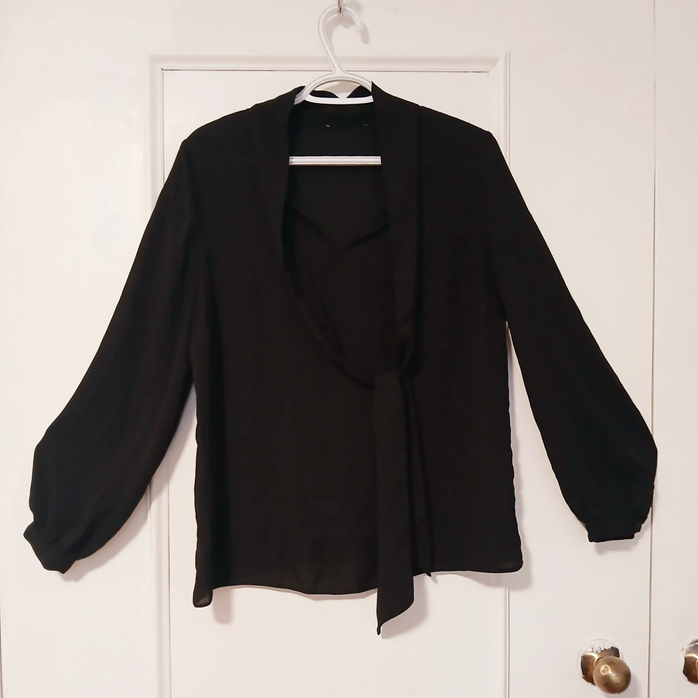 Women Large Black Tie-Front Blouse