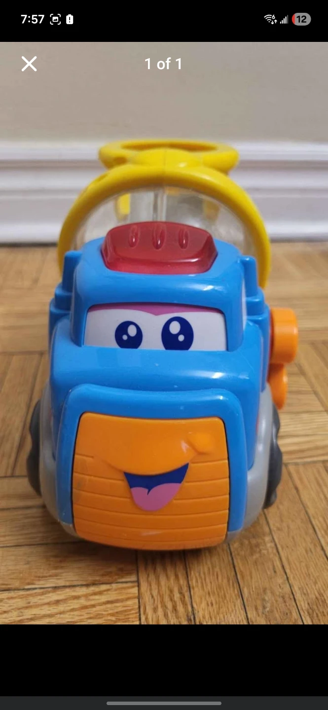 Blue and Orange Toy Car with Yellow Handle