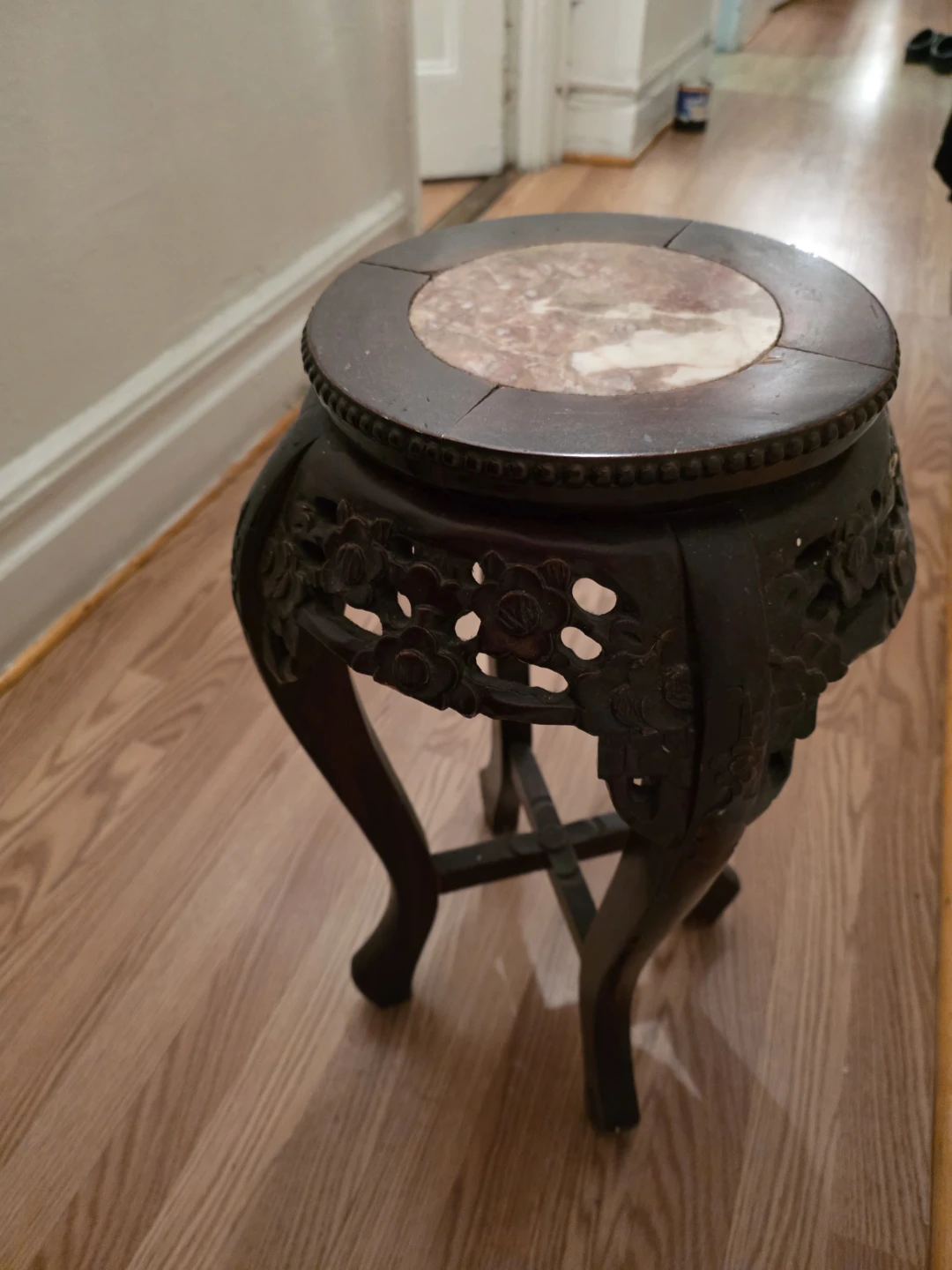 Carved Wood and Marble Top Pedestal Stand - photo 2