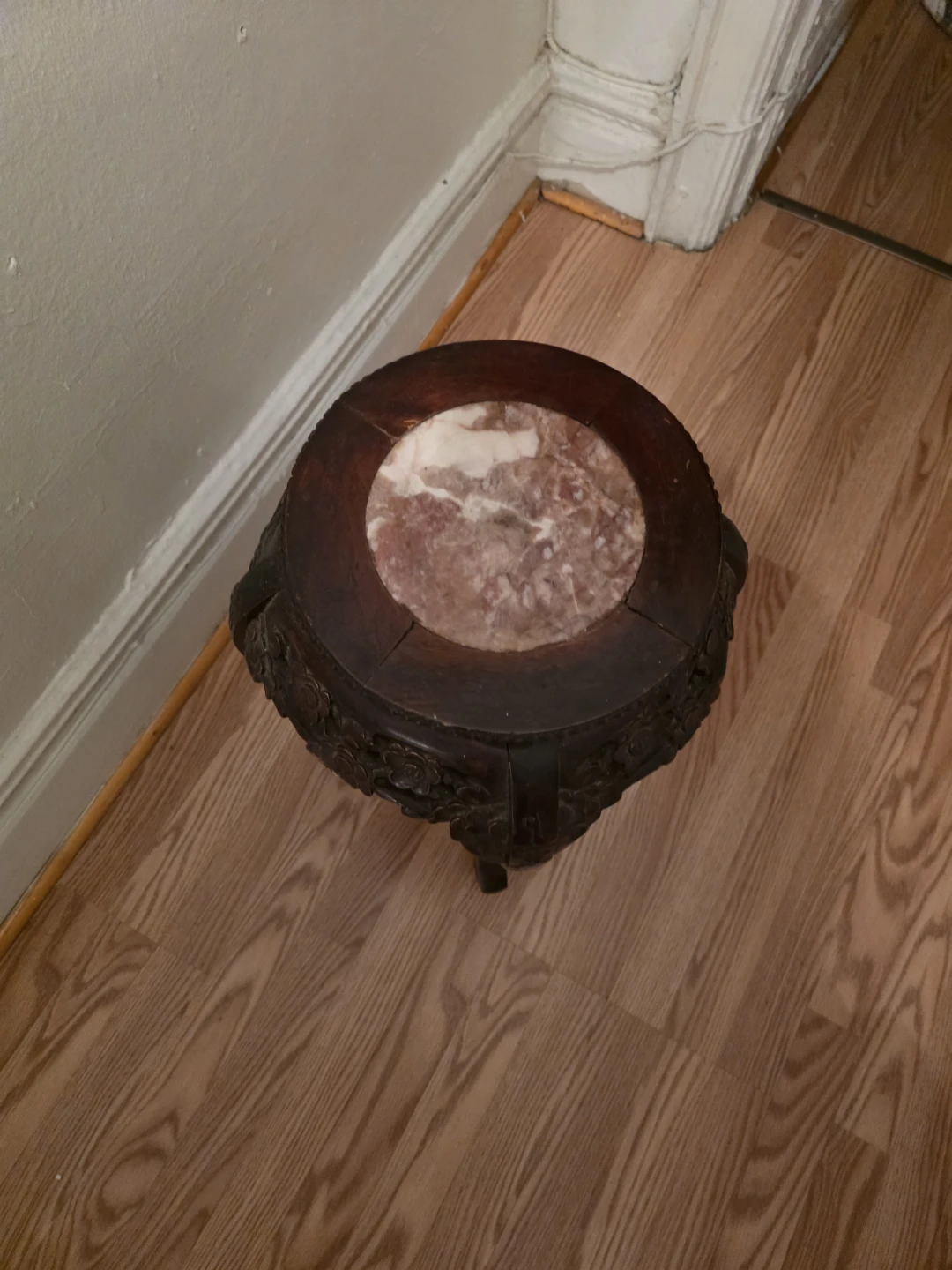Carved Wood and Marble Top Pedestal Stand - photo 3
