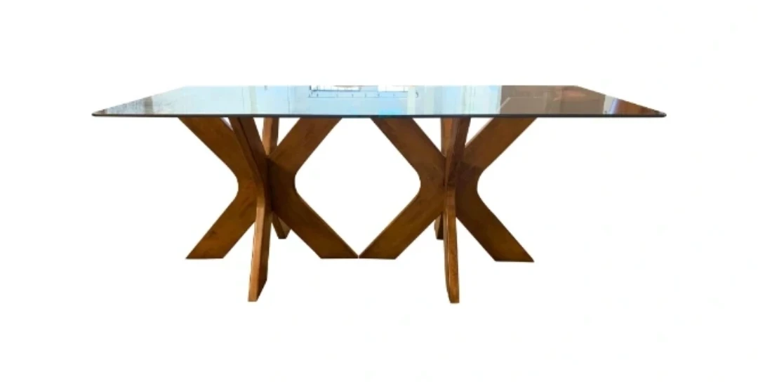Double pedestal wood X base dining table