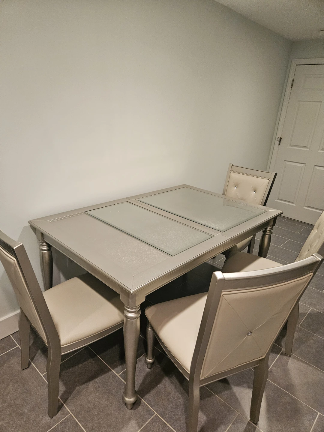 Silver Dining Table with 4 Chairs