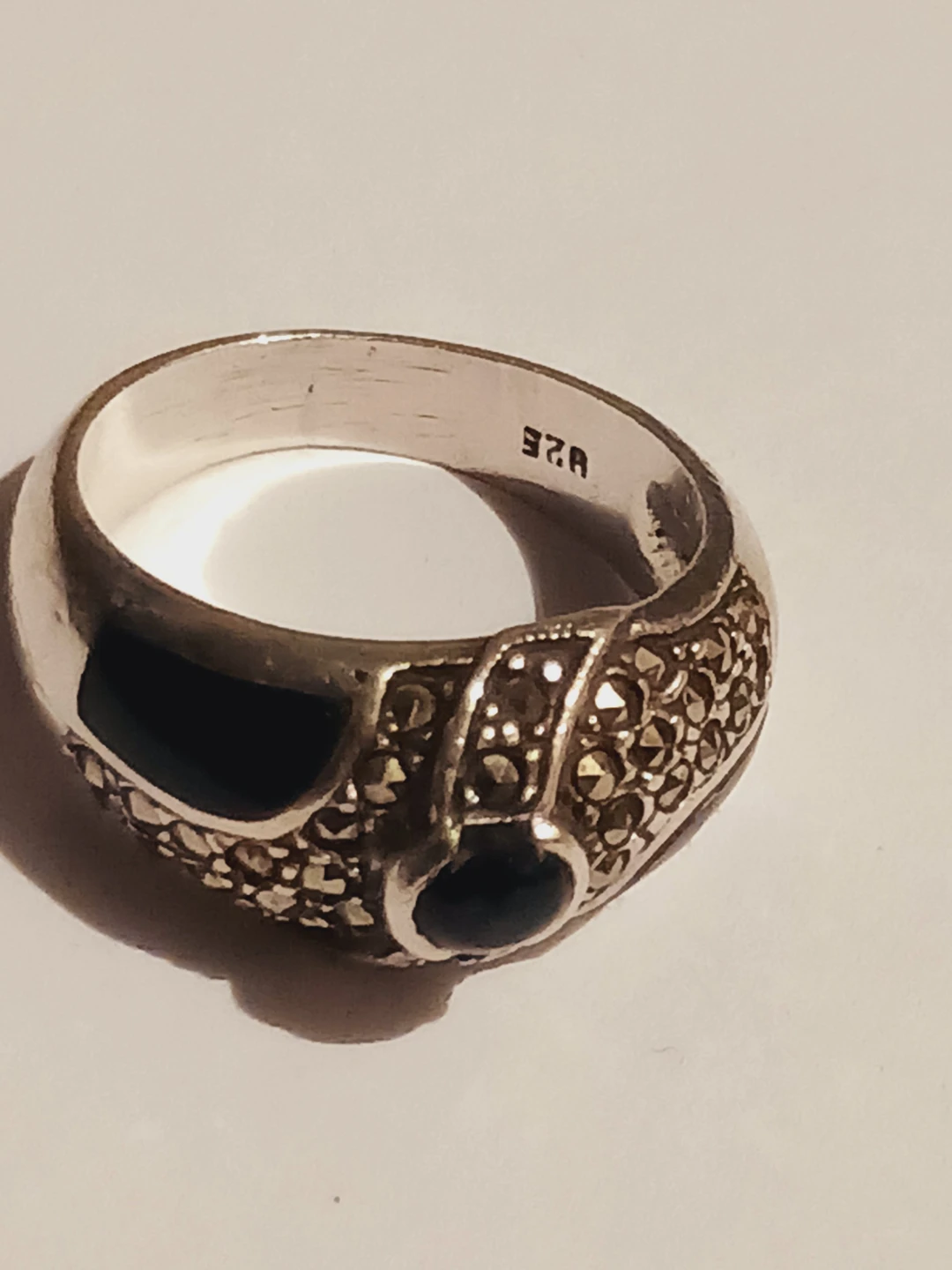 Sterling Silver 925 Marcasite Black Onyx Stone Ring. 7. - photo 2