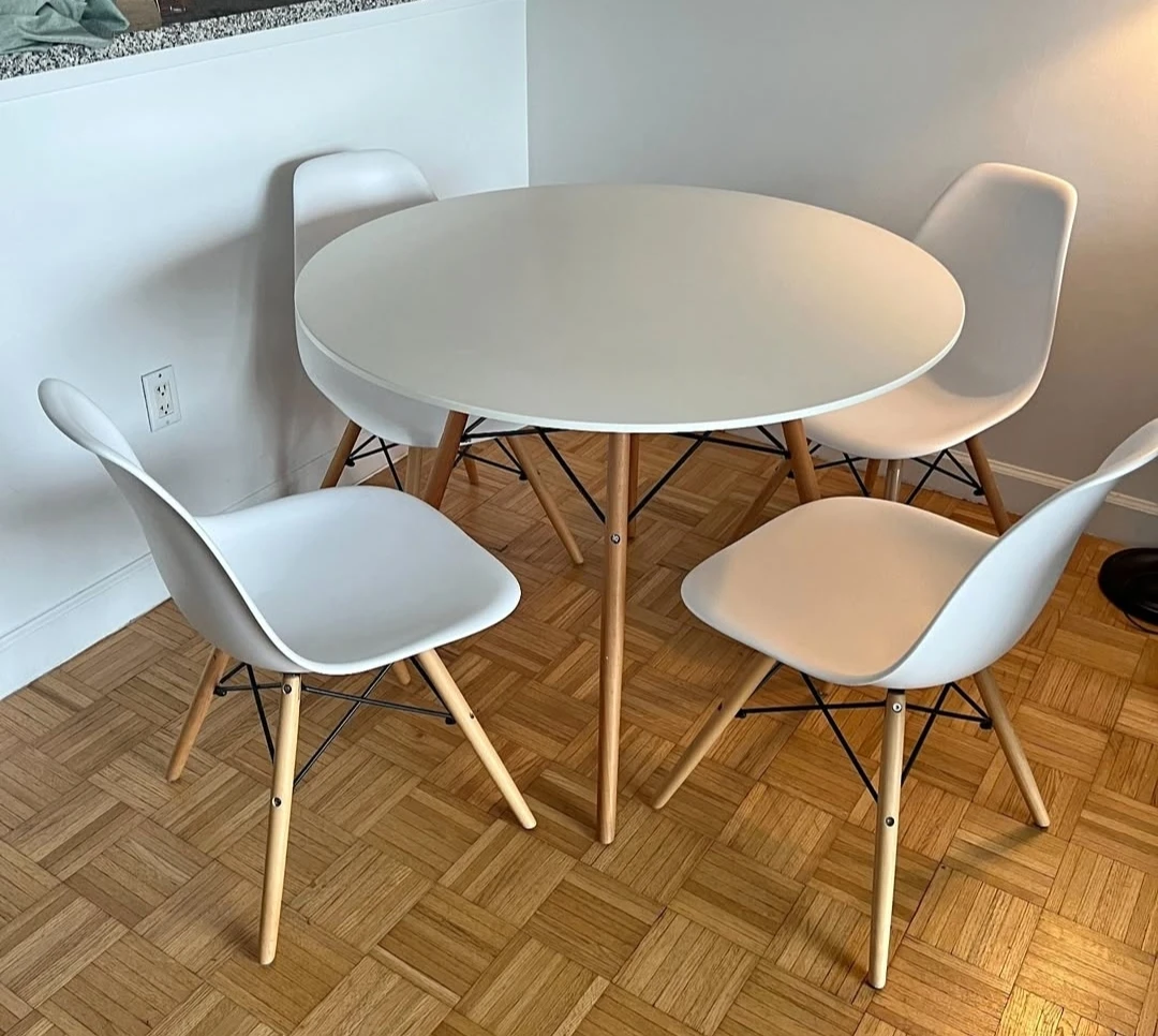 White Round Dining Table with 4 Chairs - photo 2