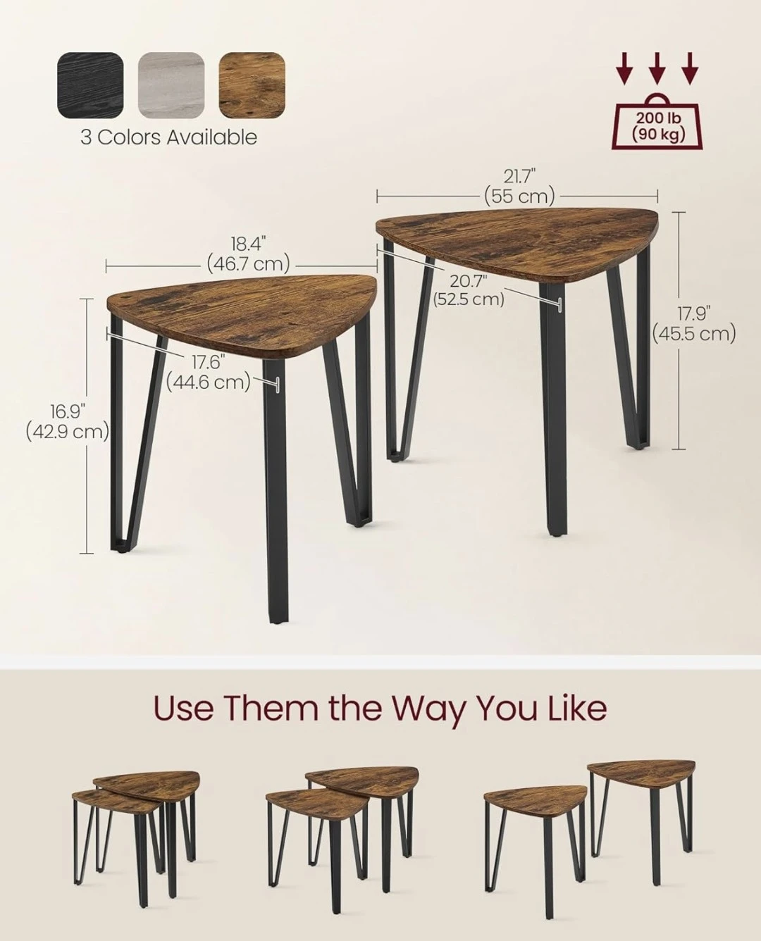 VASAGLE Nesting Side Tables - Wood Finish - photo 2