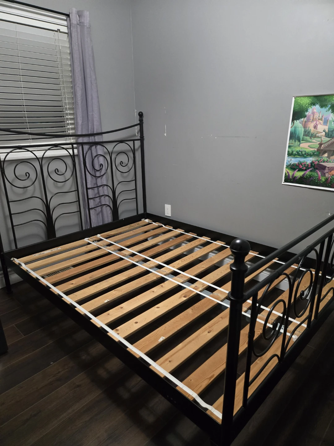 Black Metal Bed Frame with Decorative Headboard