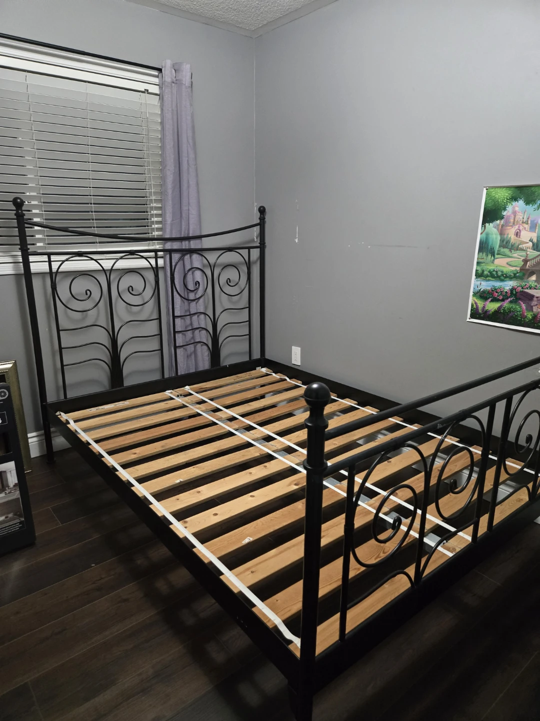 Black Metal Bed Frame with Decorative Headboard - photo 2