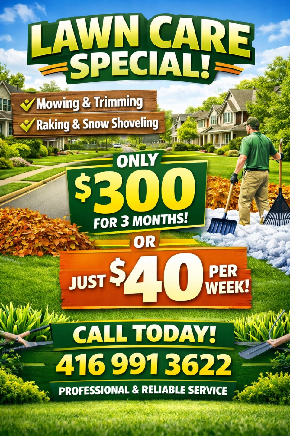 Lawn Care Special - Mowing, Trimming, Raking & Snow Shoveling