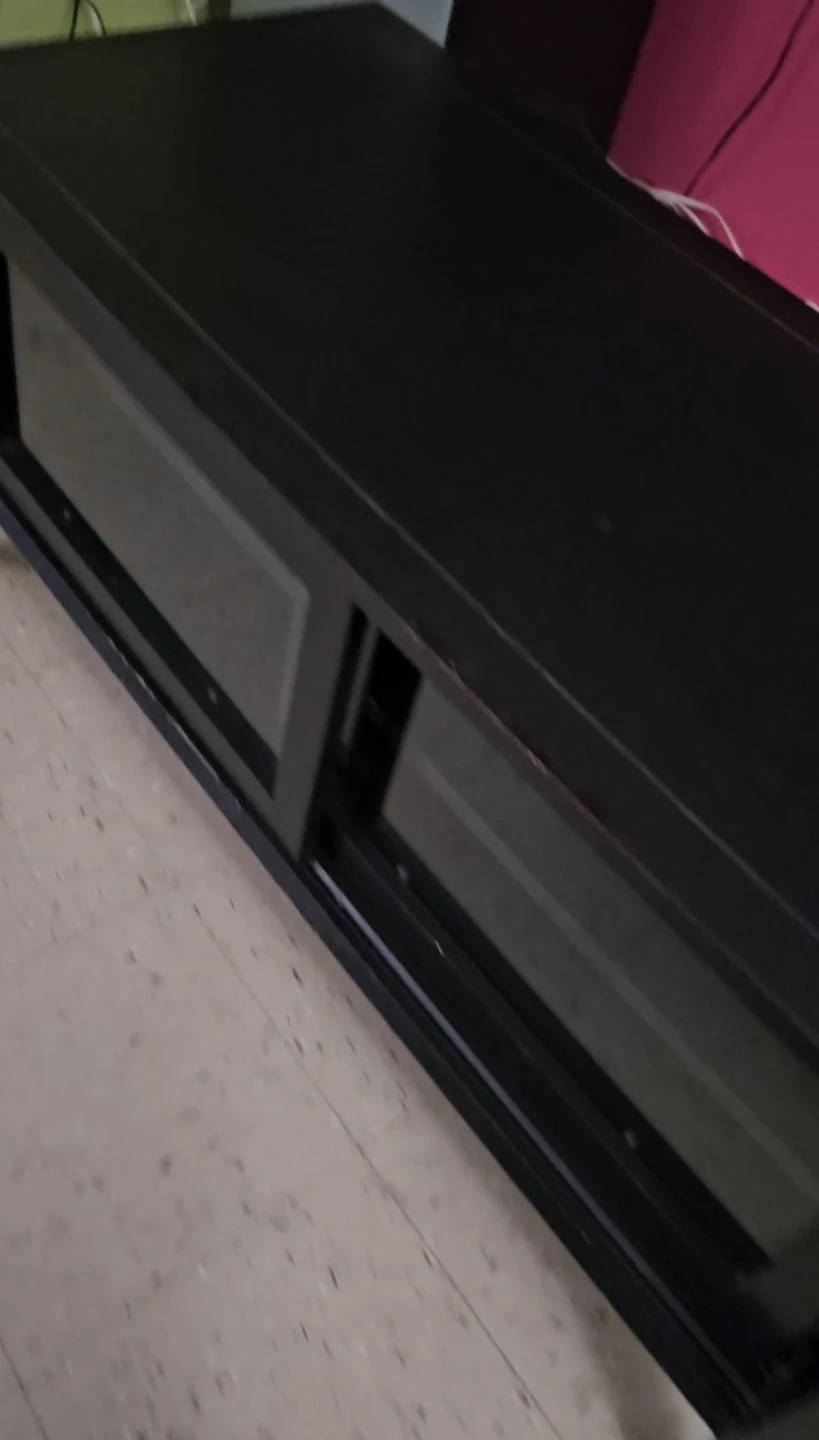 Black Entertainment TV Stand with Glass Sliding Doors - photo 2
