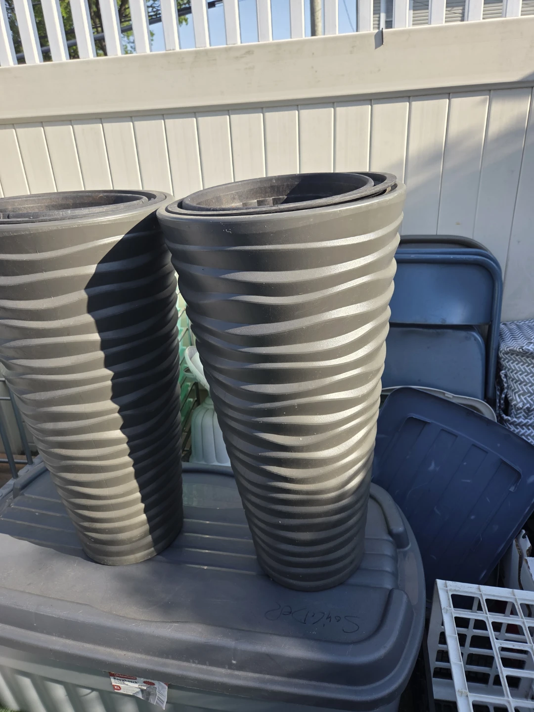 Set of 2 Tall Decorative Planters - Dark Gray