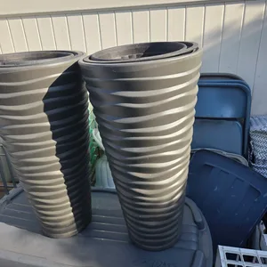 Set of 2 Tall Decorative Planters - Dark Gray