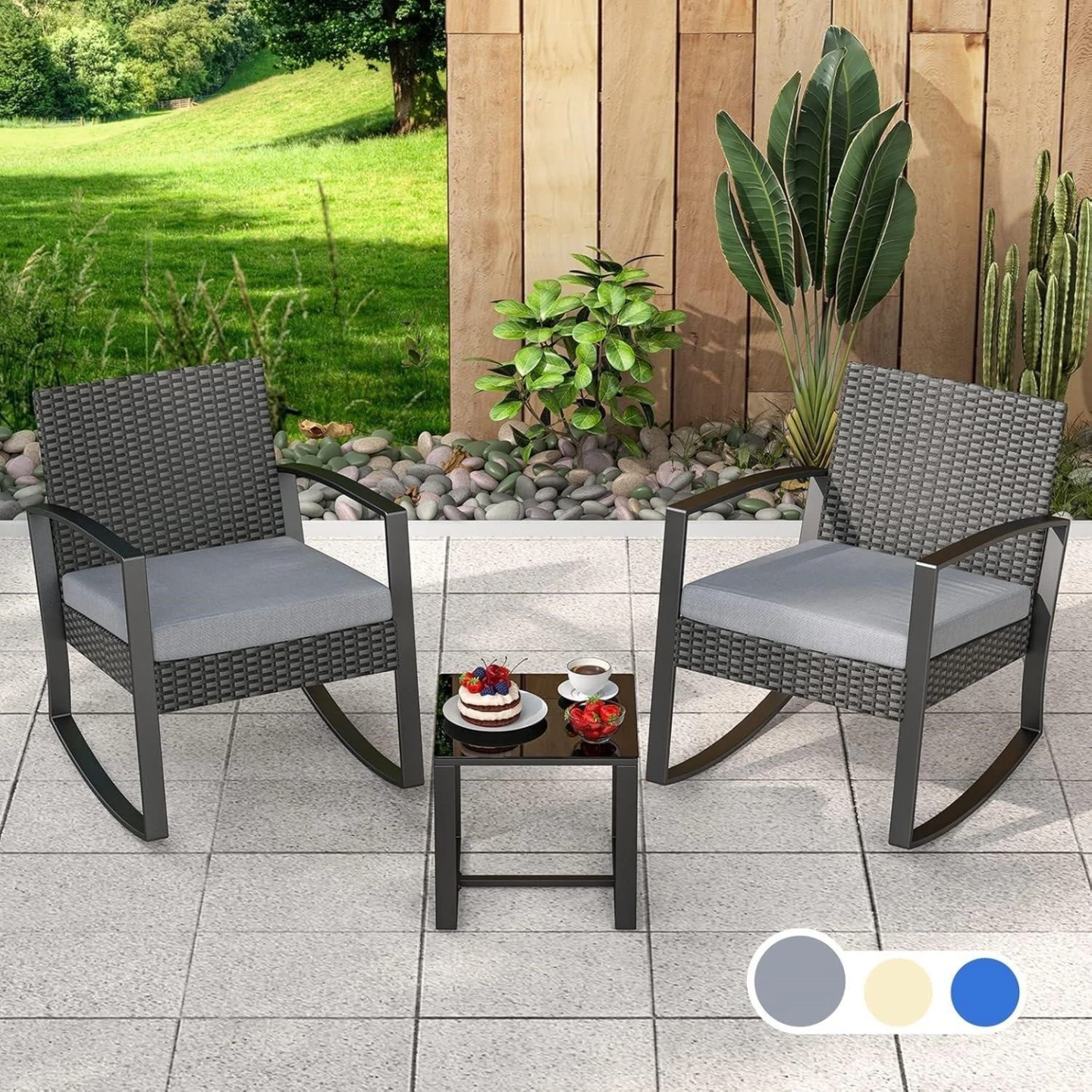 Wicker Rocking Chairs and Coffee Table Set