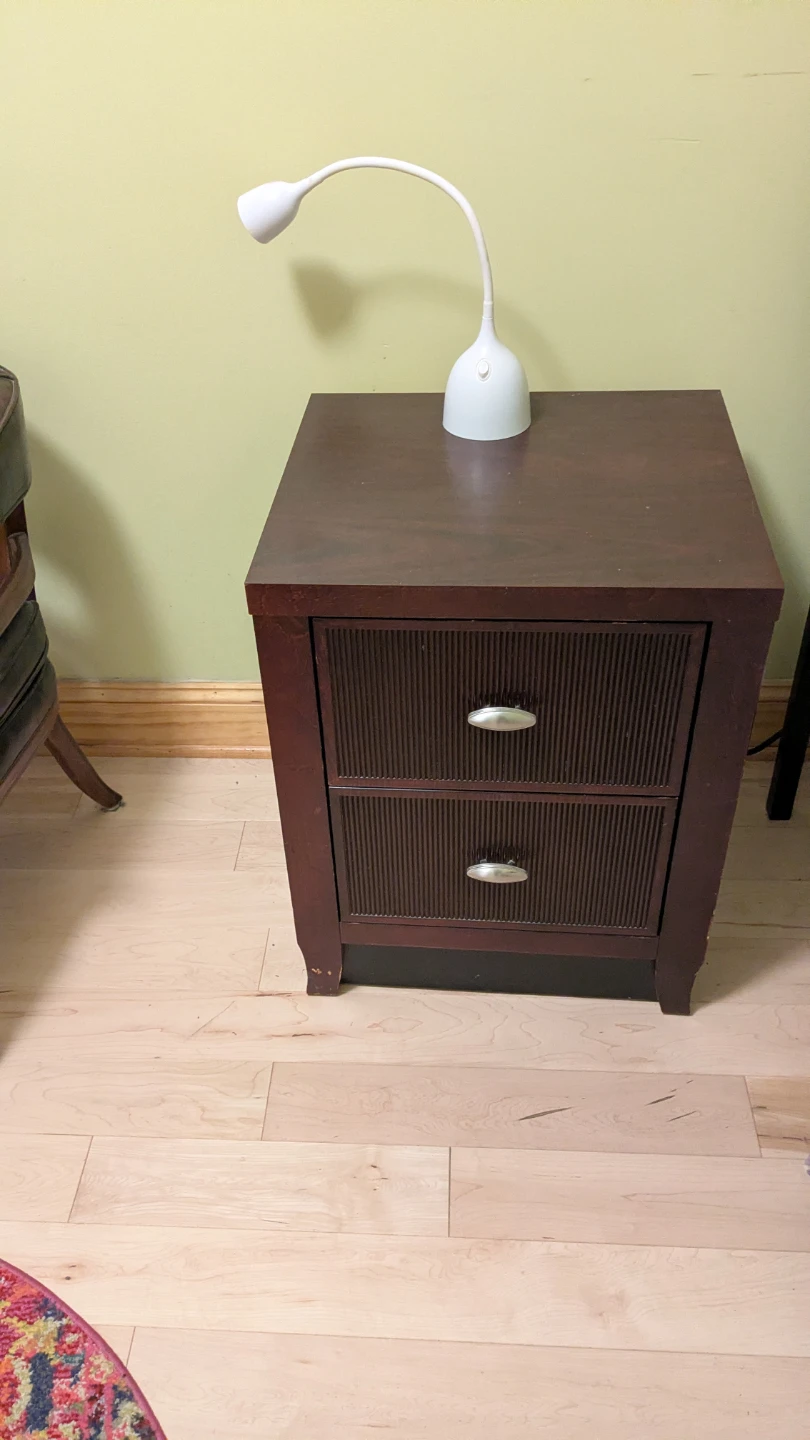 Dark Wood Nightstand with 2 Drawers