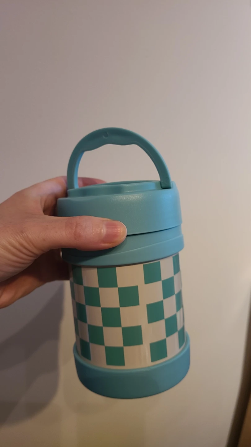 Blue and Cream Checkered Insulated Food Jar