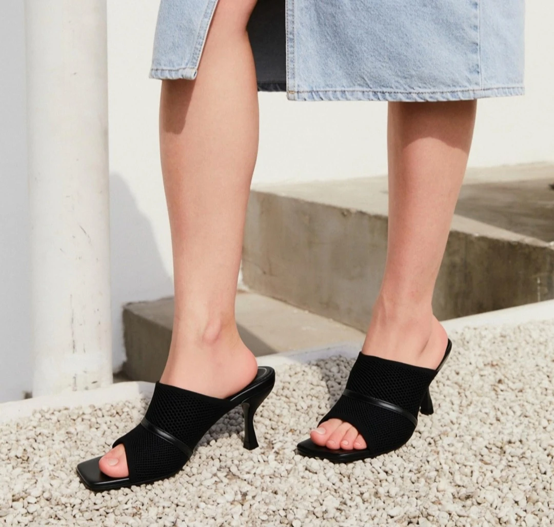 Newbella Black Mesh Heeled Mules