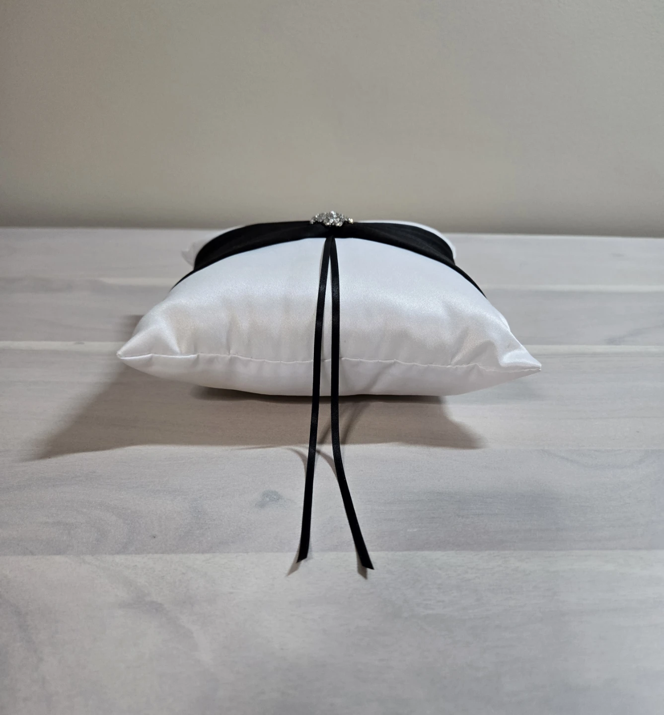 White and Black Ring Bearer Pillow with Rhinestone Accent - photo 2