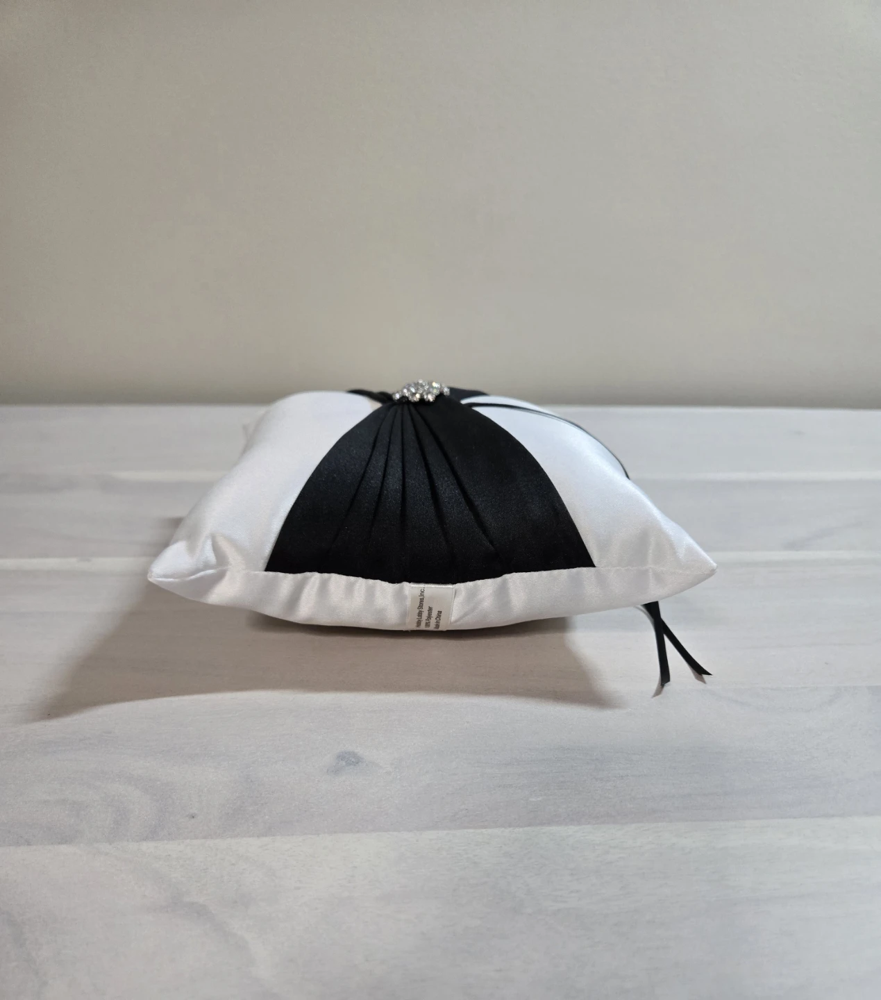 White and Black Ring Bearer Pillow with Rhinestone Accent - photo 3