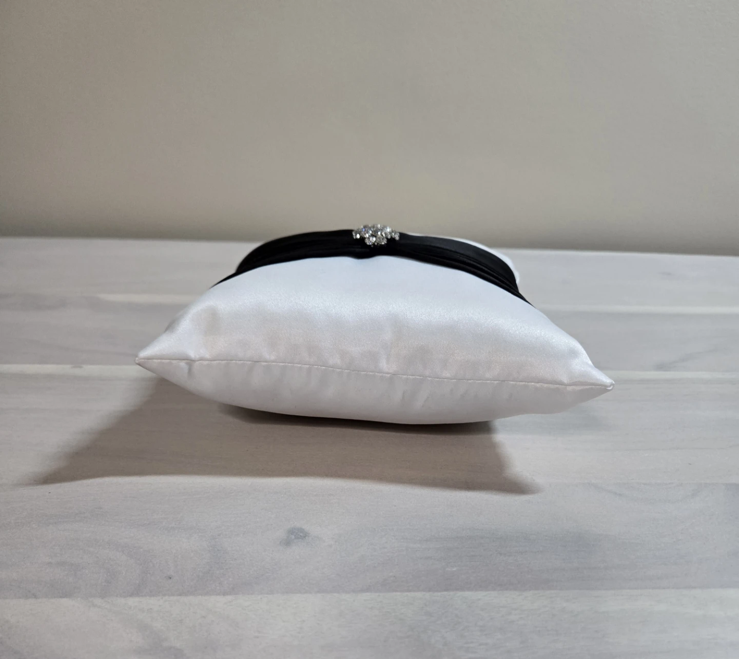 White and Black Ring Bearer Pillow with Rhinestone Accent - photo 4