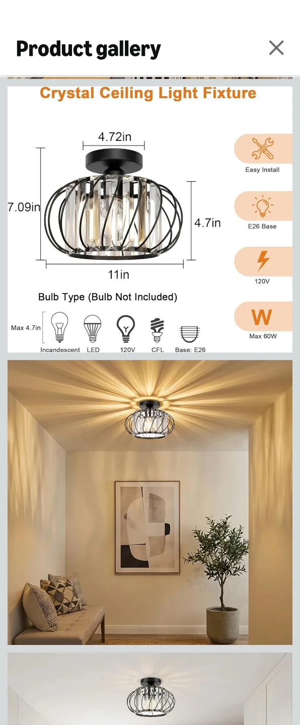 Crystal Ceiling Light Fixture - Black Metal and K9 Crystal - photo 4