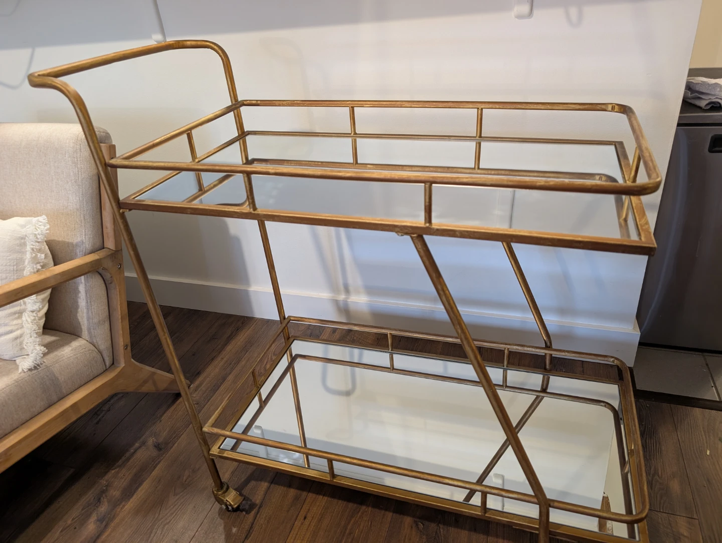 Gold Bar Cart with Mirror Shelves