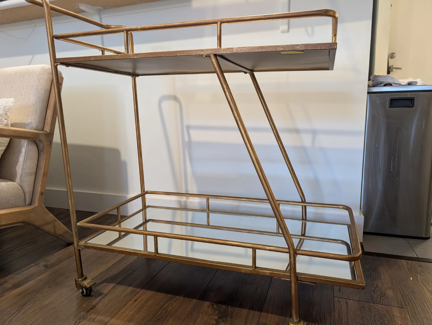 Gold Bar Cart with Mirror Shelves - photo 2