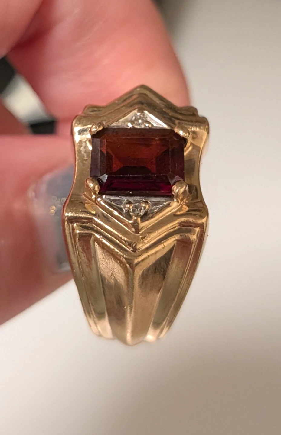 Men's 10k Gold Tone Ring with Garnet & Diamonds