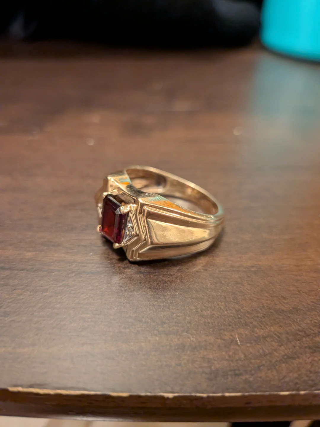 Men's 10k Gold Tone Ring with Garnet & Diamonds - photo 2