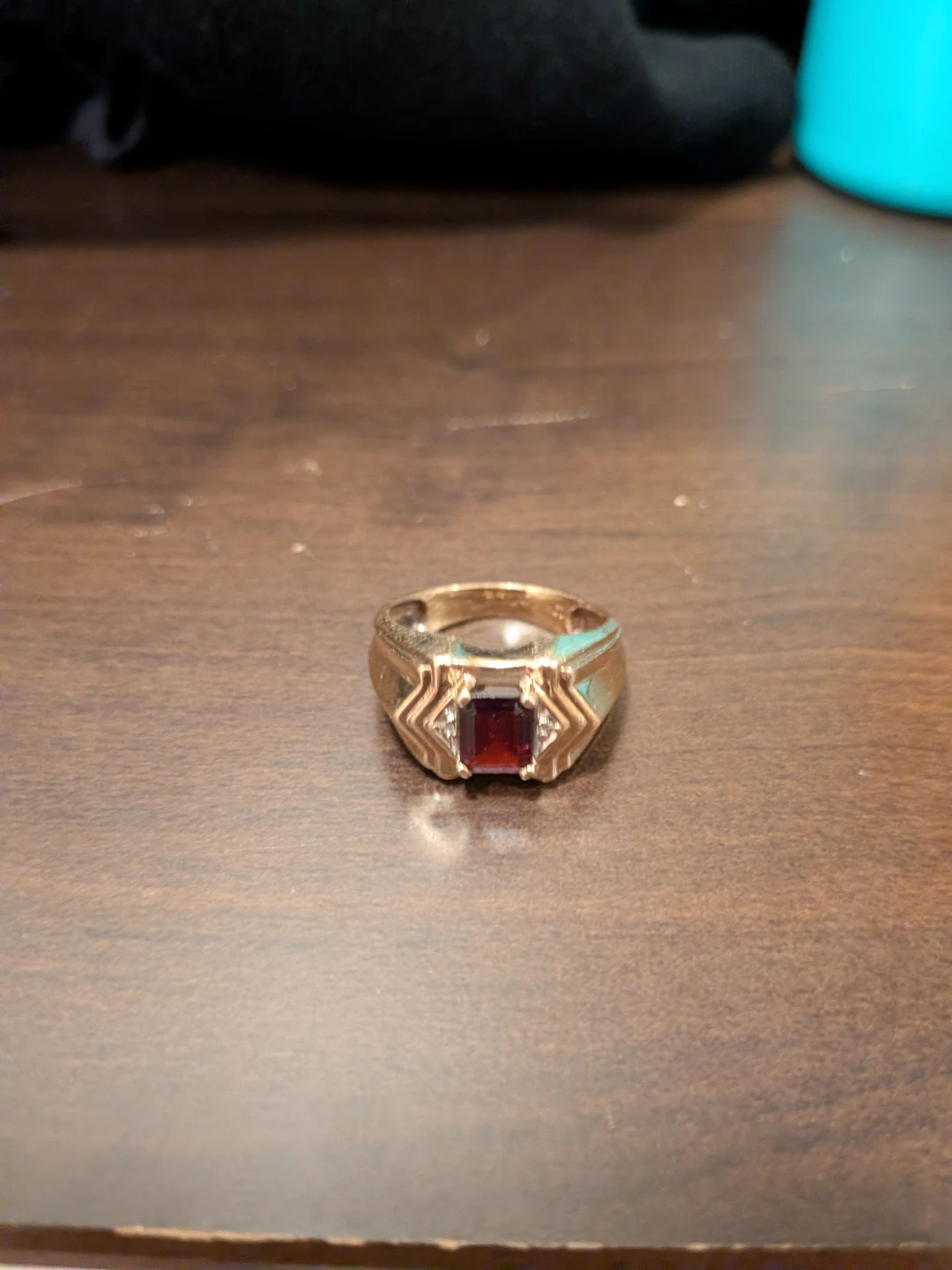 Men's 10k Gold Tone Ring with Garnet & Diamonds - photo 3