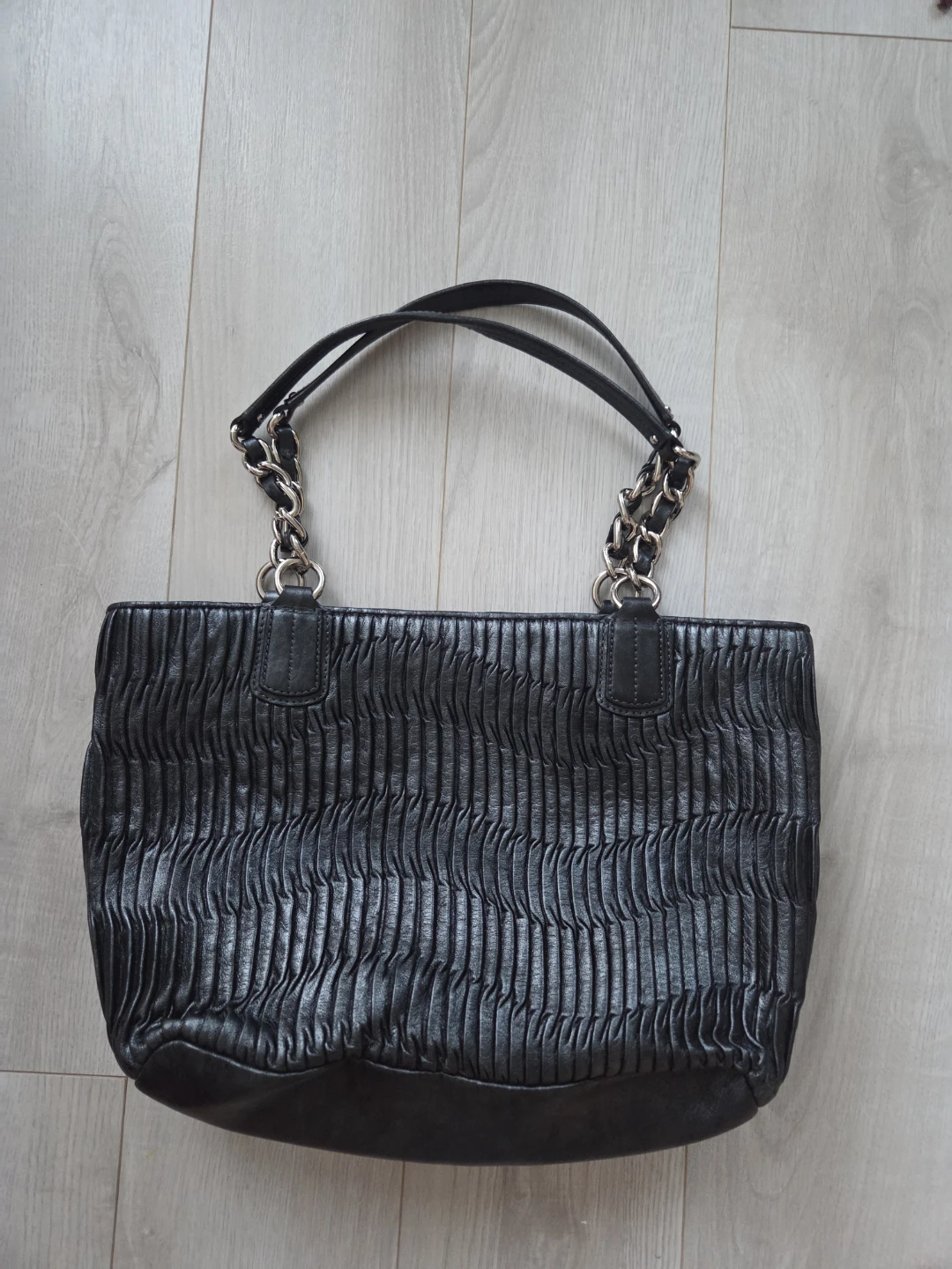 Coach Black Leather Ruched Tote Bag with Chain Strap - photo 2