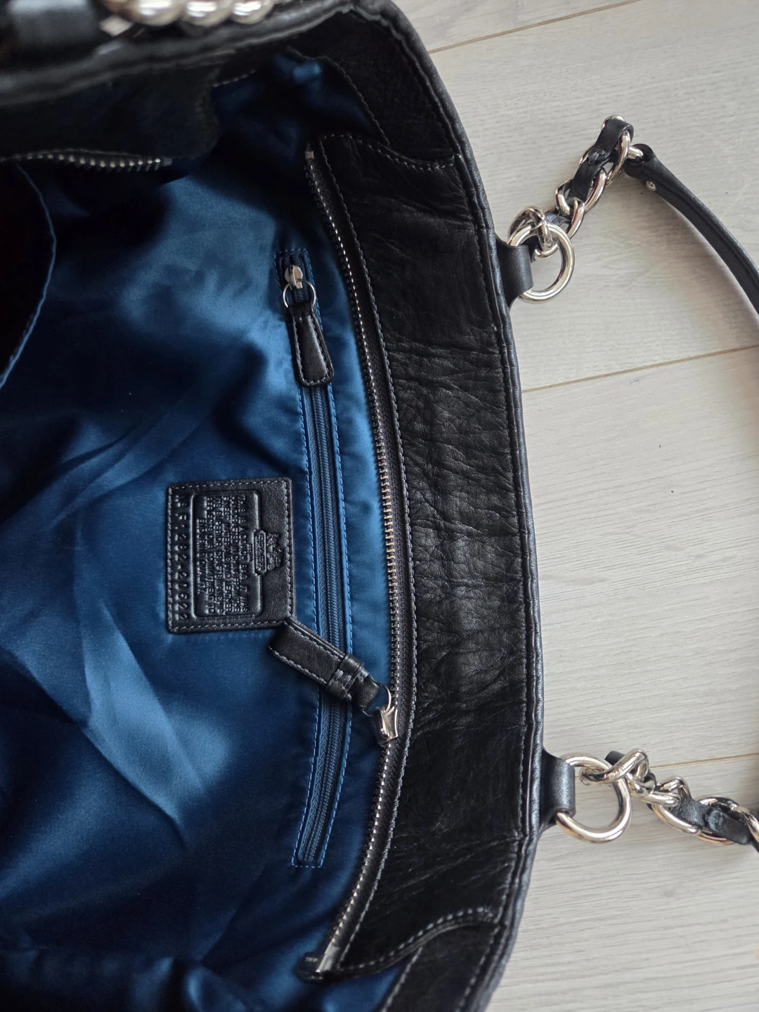Coach Black Leather Ruched Tote Bag with Chain Strap - photo 3