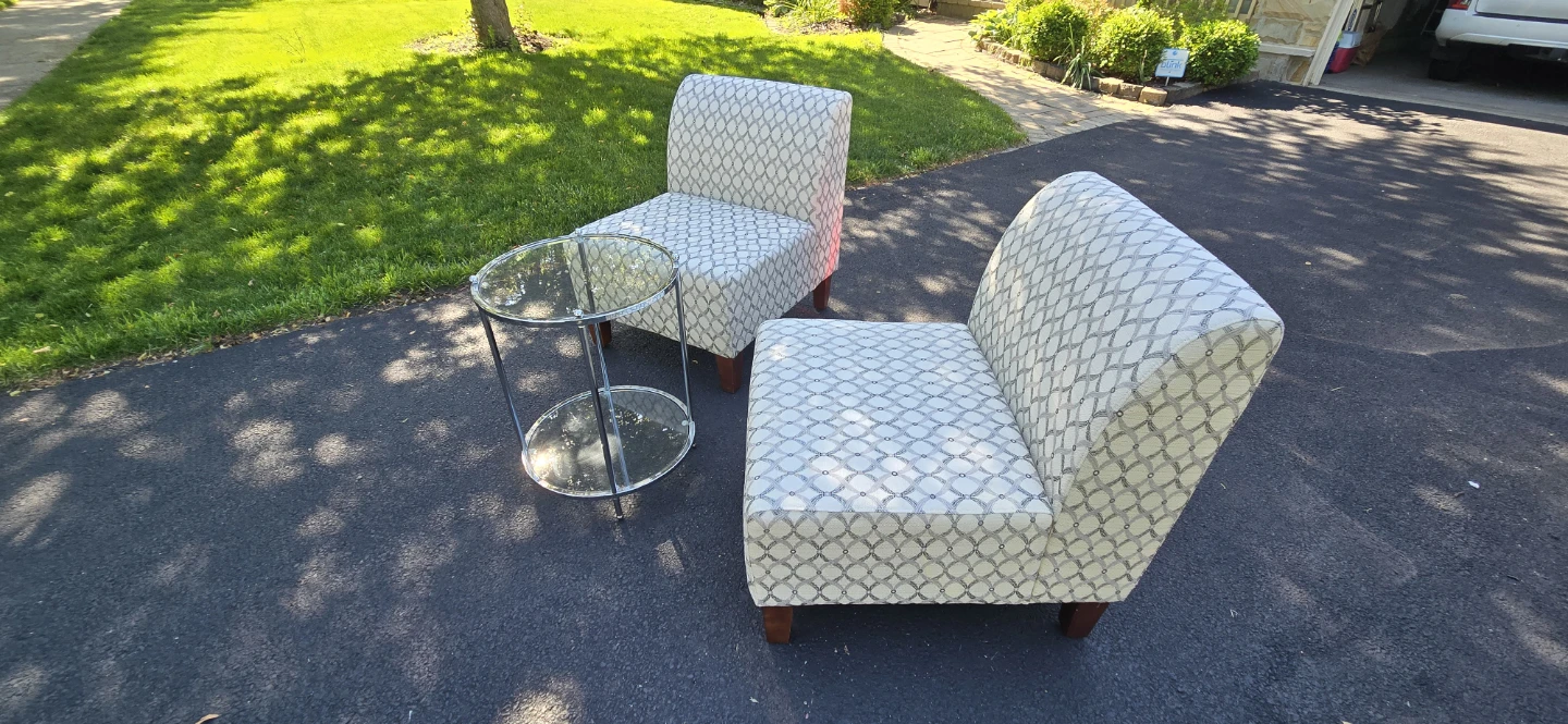 Set of 2 Accent Chairs and Round Glass Side Table - photo 2