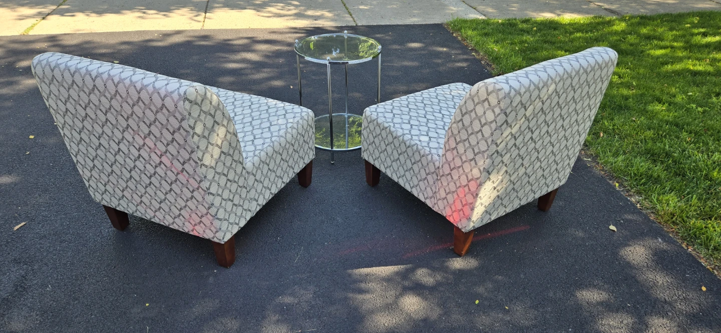 Set of 2 Accent Chairs and Round Glass Side Table - photo 3