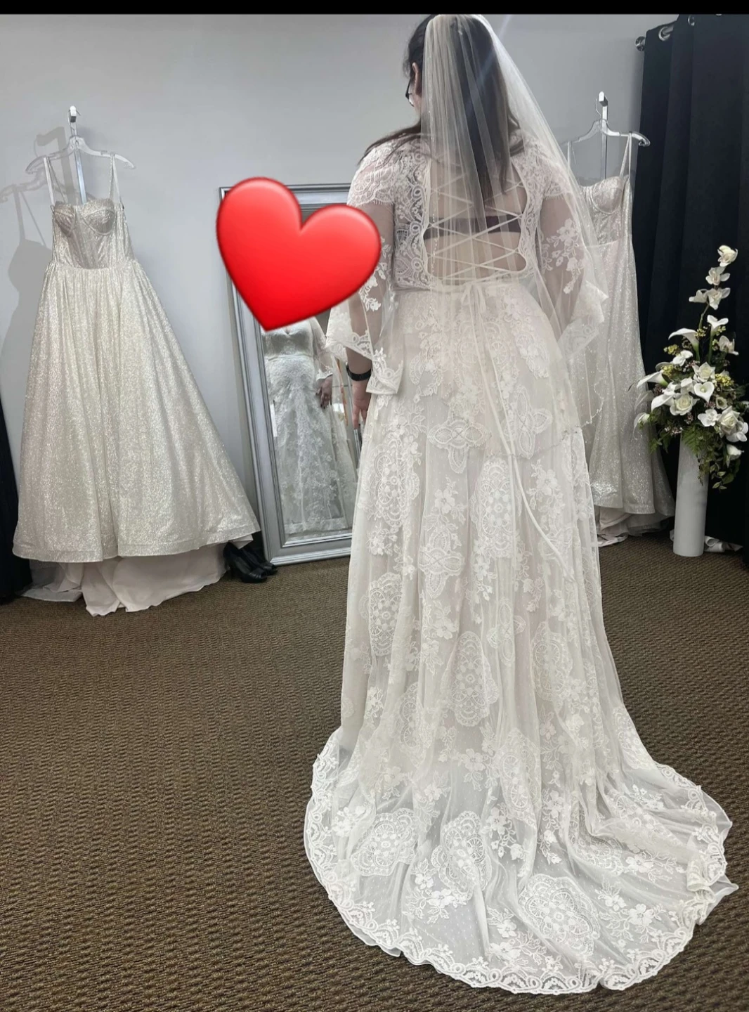 Lace Wedding Dress with Bell Sleeves - photo 2