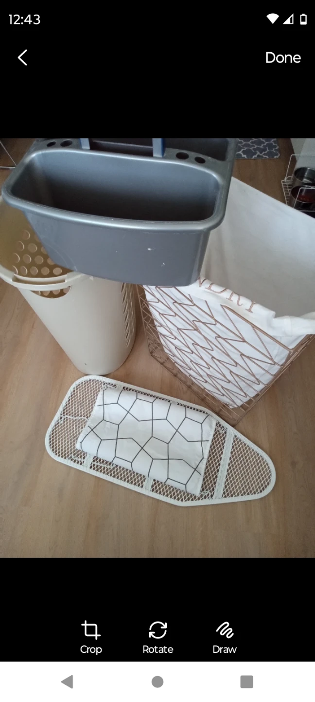Laundry basket and mini Ironing board $10.