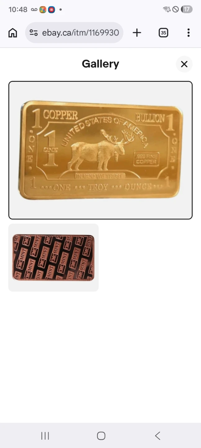 1 Troy Ounce Copper Bullion Bar
