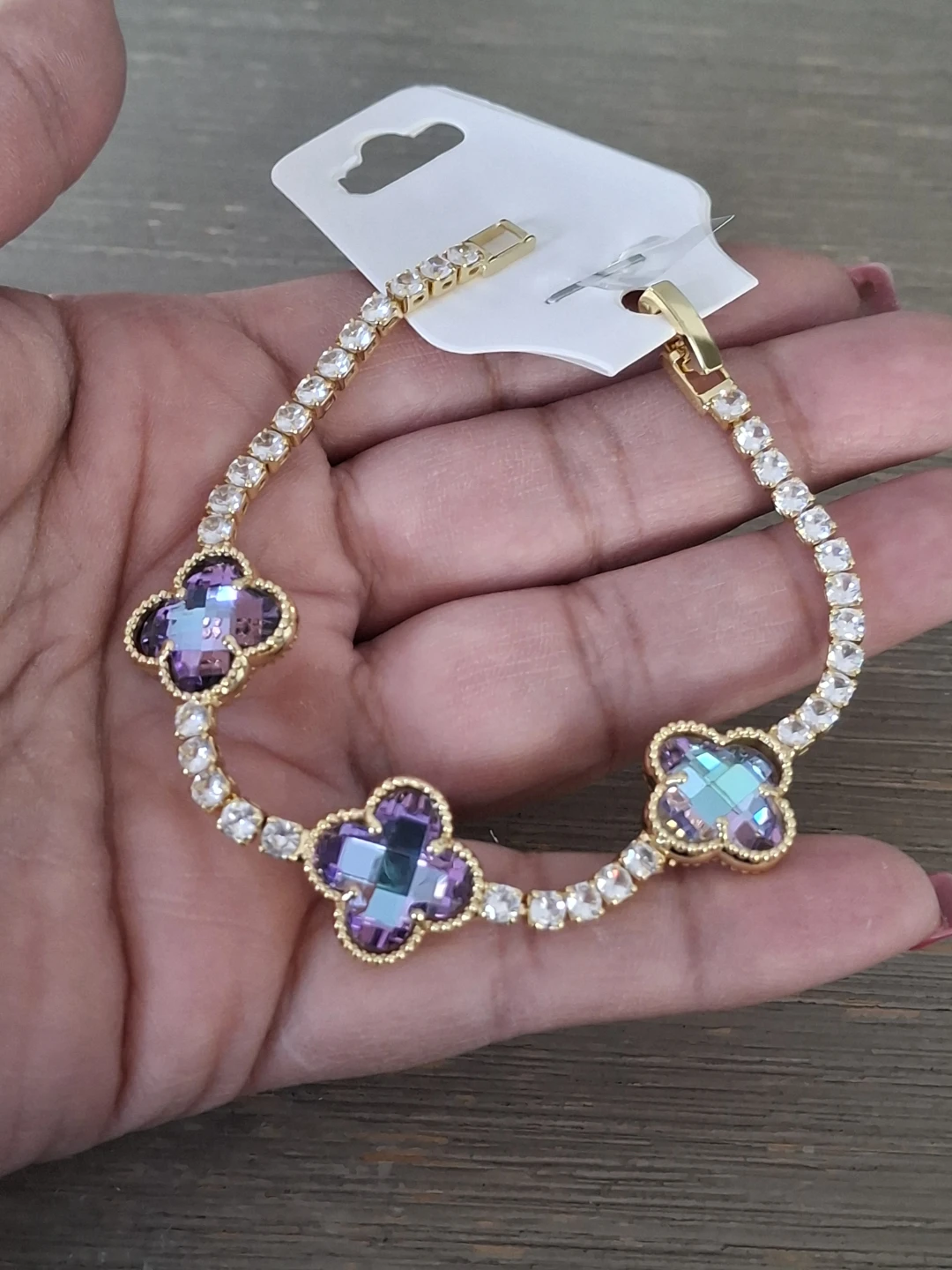 Gold Tone Clover Crystal Bracelet - photo 2